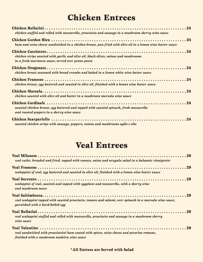 Menus La Strada Fine Italian Dining